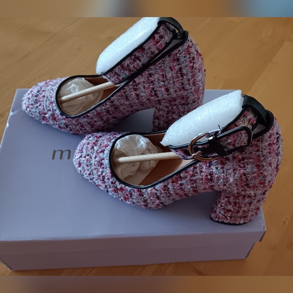 NEW Women's Round Toe Platform Tweed Chunky Heels Pumps 6 👠 - Picture 4 of 8